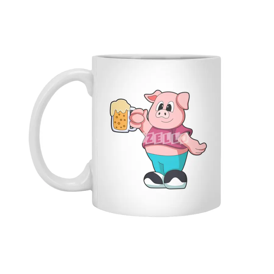Pig with Glass of Beer Beyaz Kupa