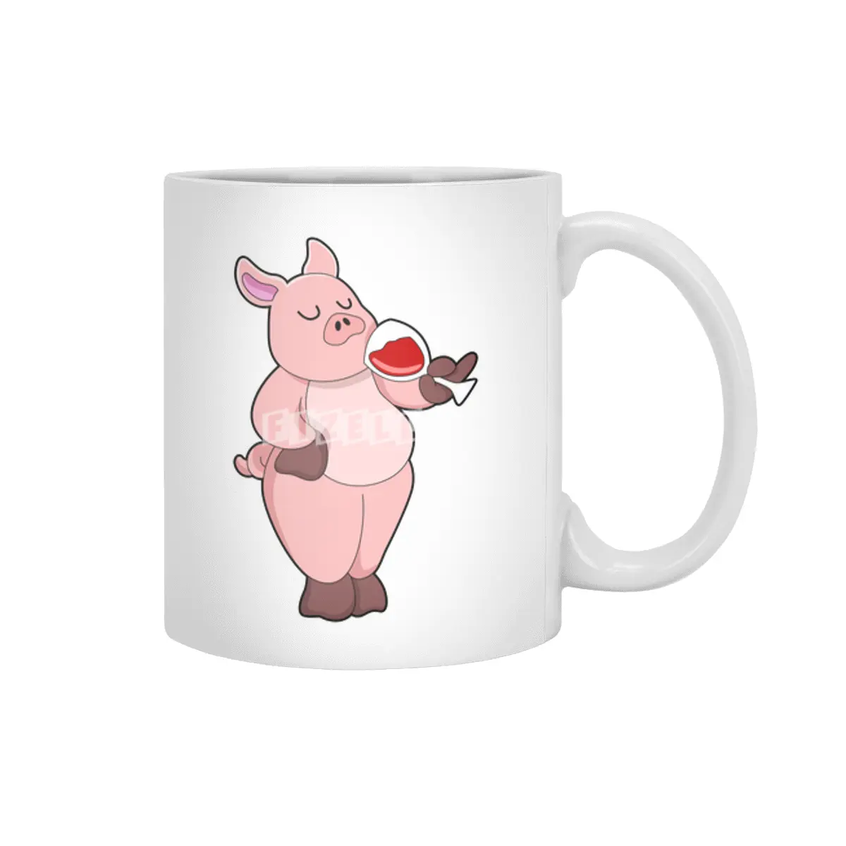 Pig with Glass of Wine Beyaz Kupa