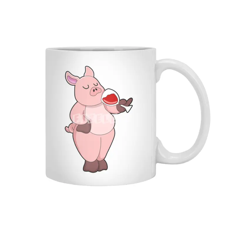 Pig with Glass of Wine Beyaz Kupa
