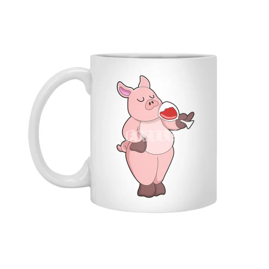 Pig with Glass of Wine Beyaz Kupa
