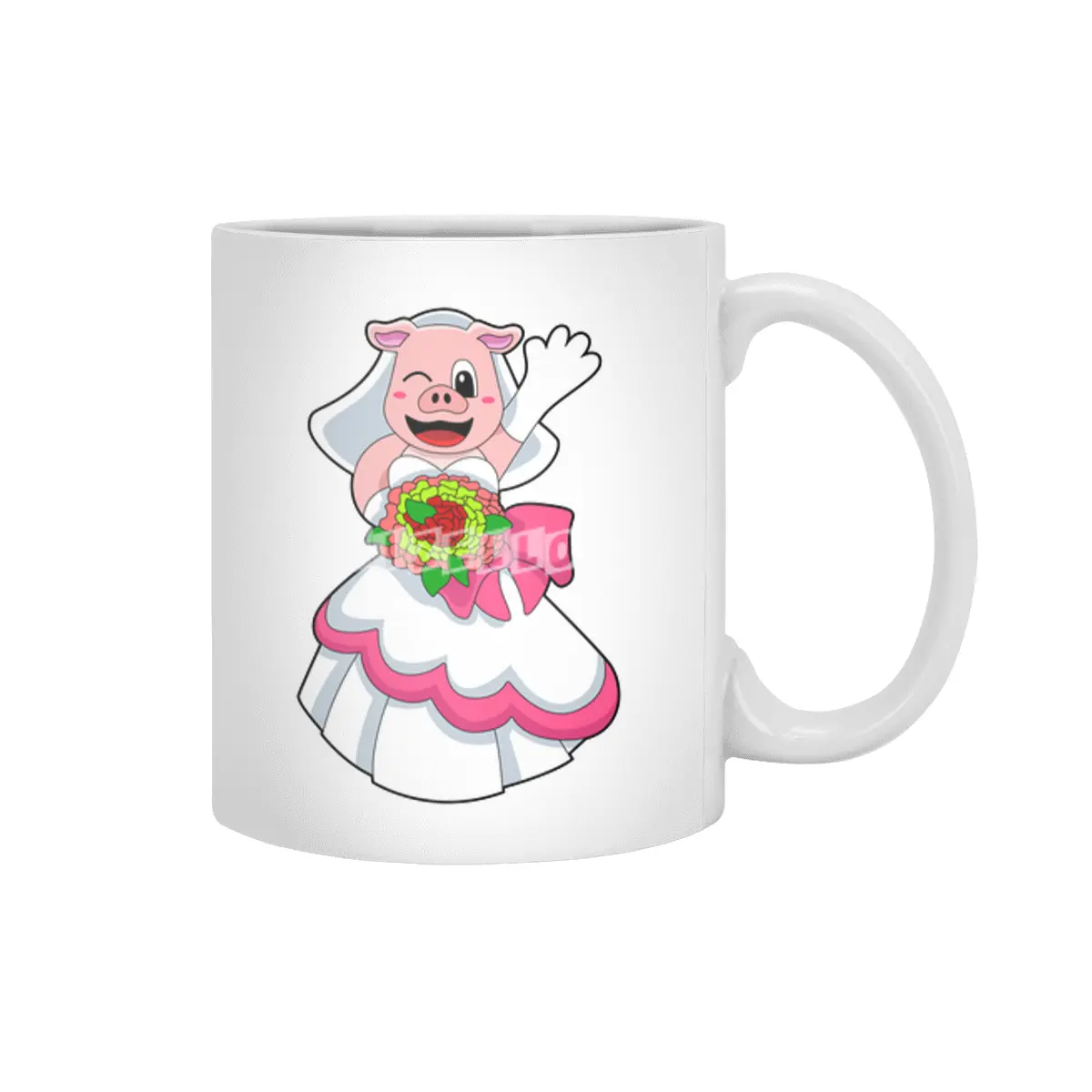 Pig with Wedding dress & Bunch of Flowers Beyaz Kupa