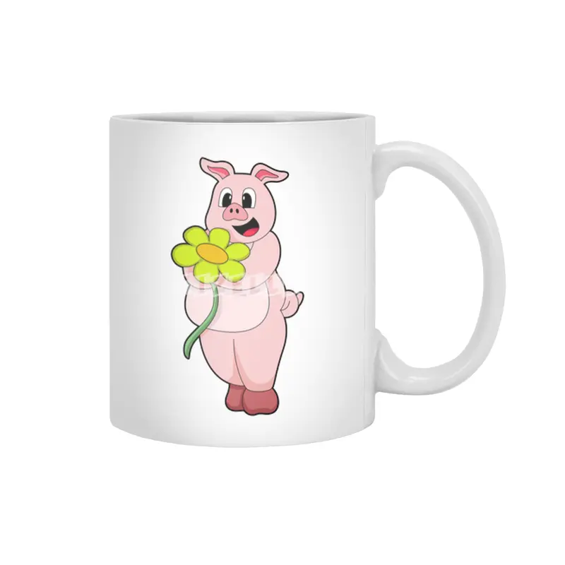 Pig with yellow Flower Beyaz Kupa