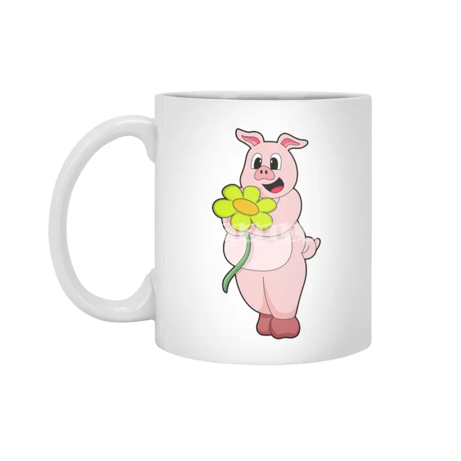 Pig with yellow Flower Beyaz Kupa