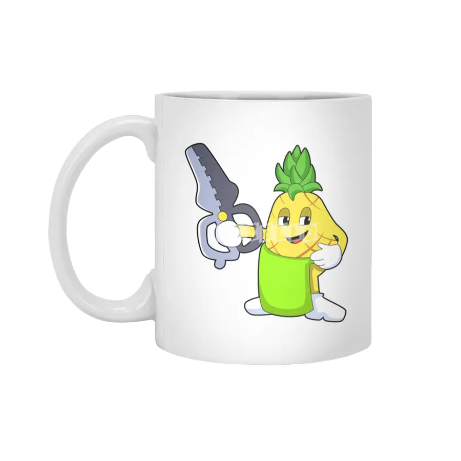 Pineapple as Hairdresser with Scissors & Razor Beyaz Kupa