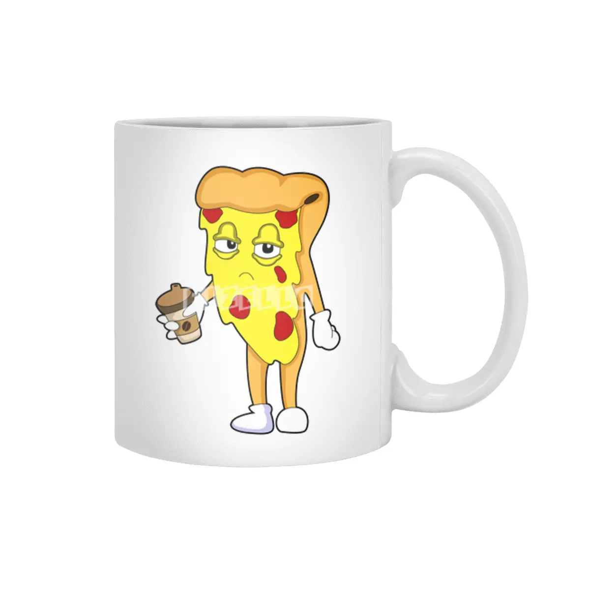 Pizza with Salami Cheese & Coffee Beyaz Kupa