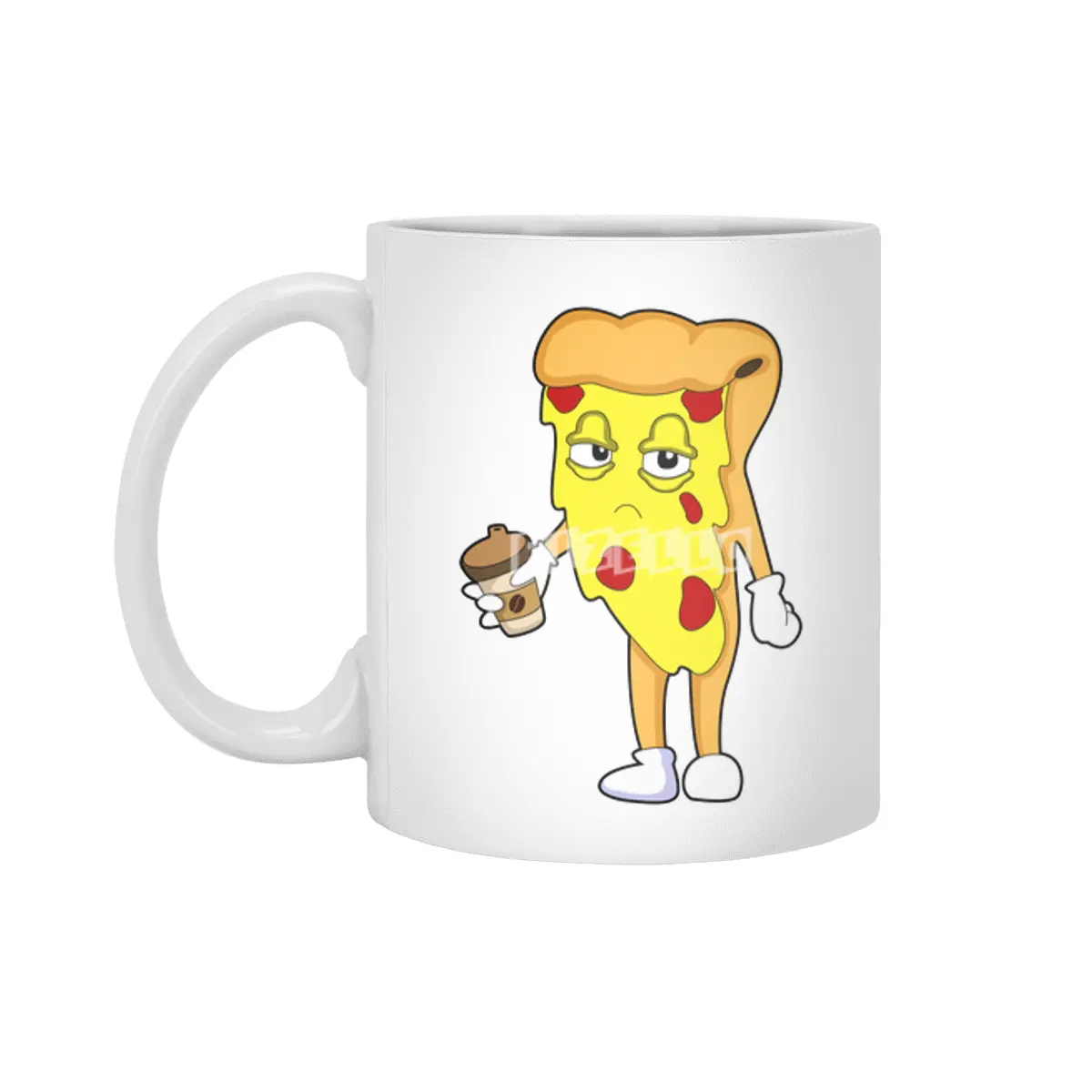 Pizza with Salami Cheese & Coffee Beyaz Kupa