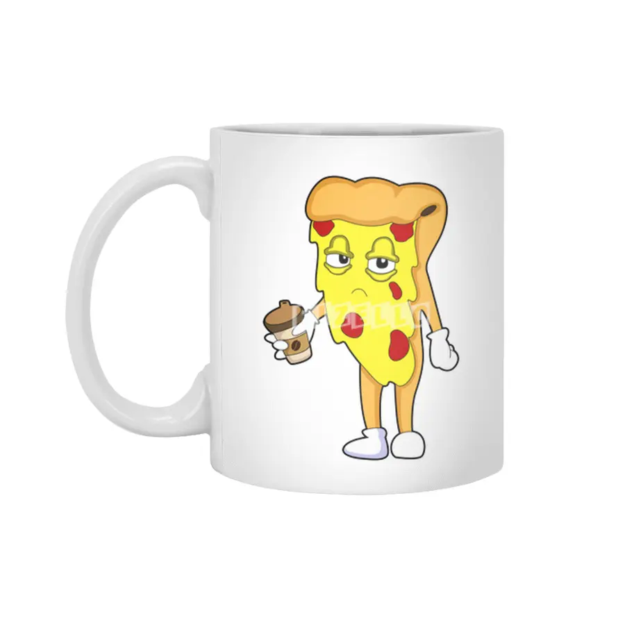 Pizza with Salami Cheese & Coffee Beyaz Kupa