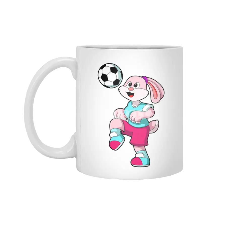 Rabbit at Sports with Soccer Beyaz Kupa