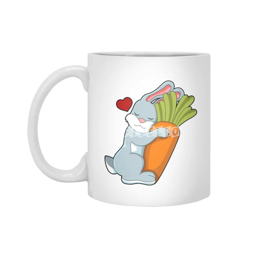 Rabbit with Carrot & Heart Beyaz Kupa