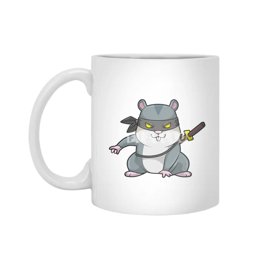 Hamster as Ninja at Martial arts with Sword Beyaz Kupa