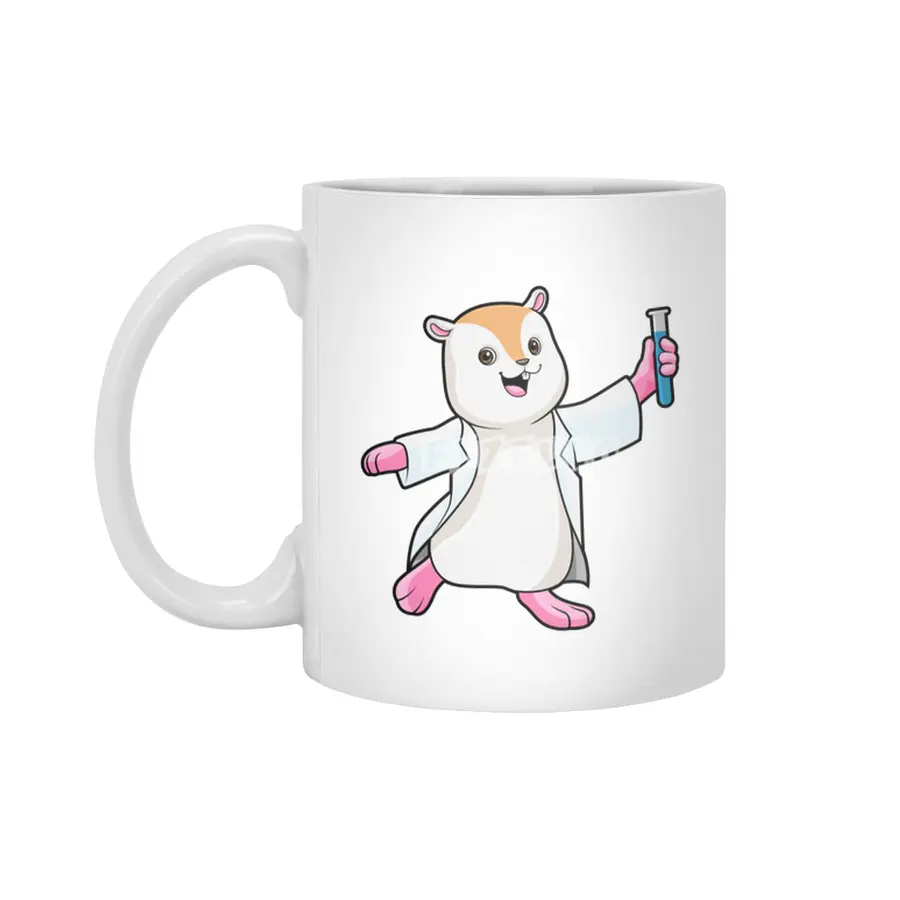 Hamster as Scientist with Test tube Beyaz Kupa