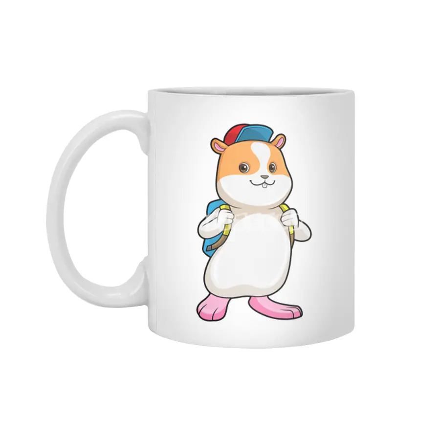 Hamster as Student with Backpack & Cap Beyaz Kupa