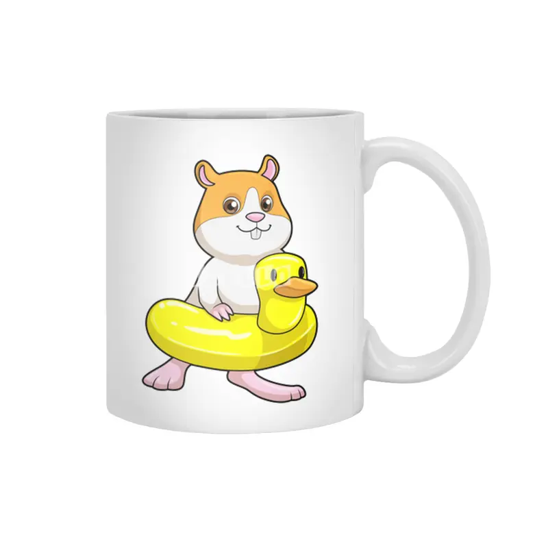 Hamster at Beach with Duck as Swim ring Beyaz Kupa