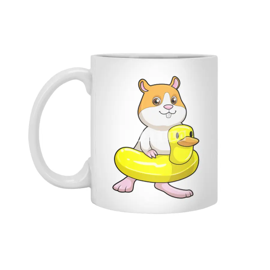 Hamster at Beach with Duck as Swim ring Beyaz Kupa