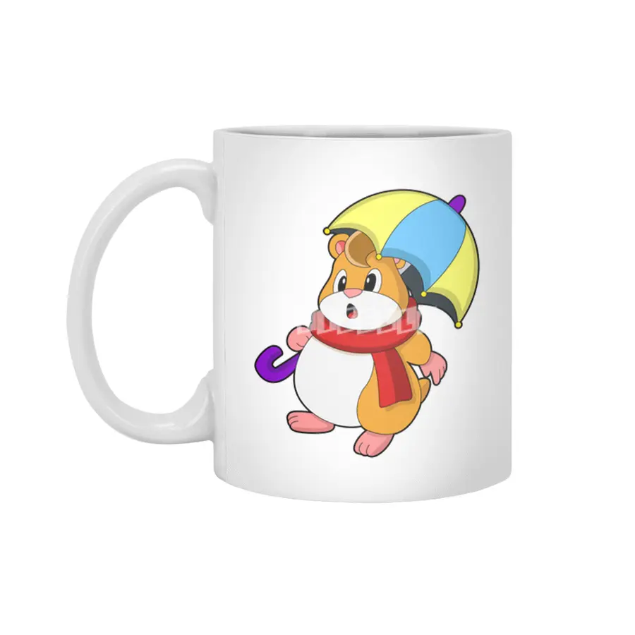 Hamster at Rain with Umbrella Beyaz Kupa