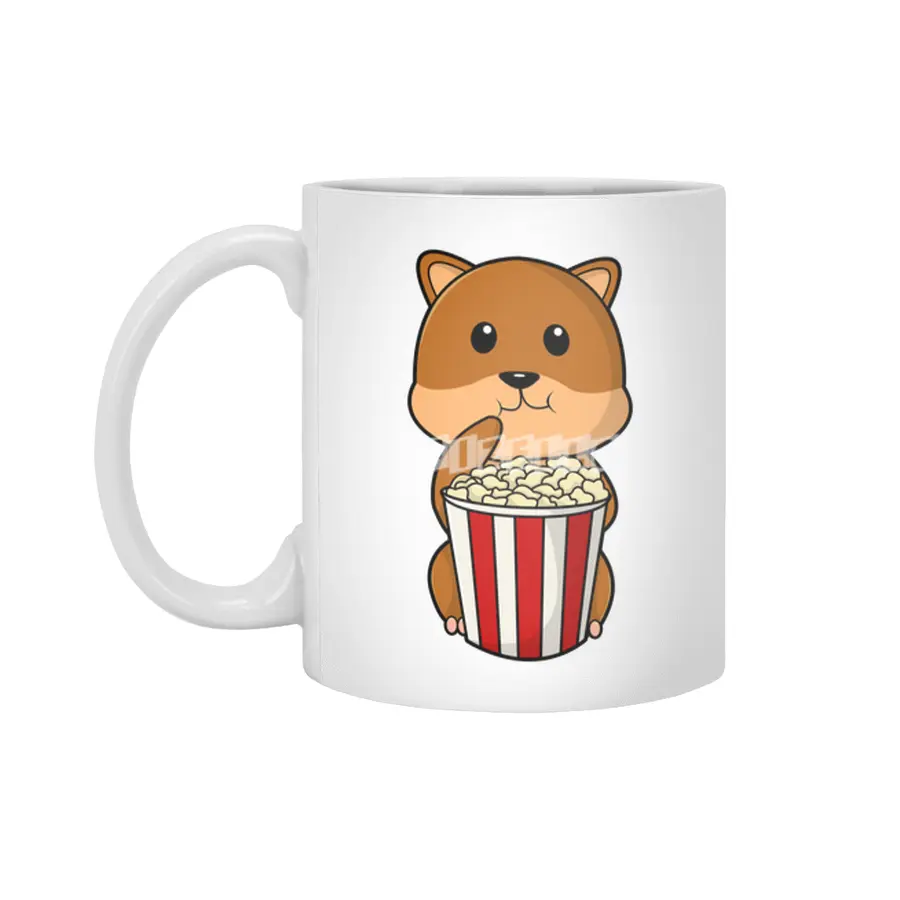 Hamster with Cone of Popcorn Beyaz Kupa
