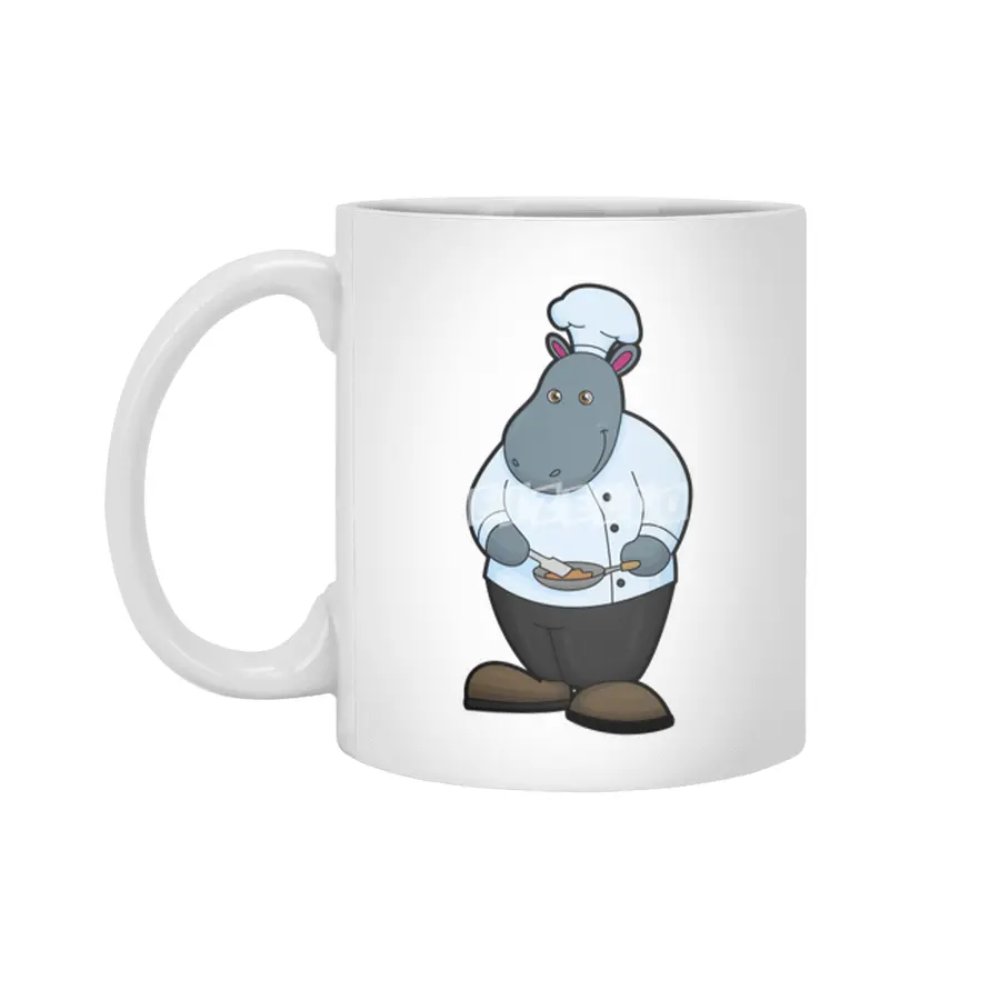 Hippo as Cook with Pan Beyaz Kupa