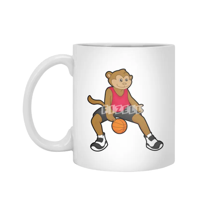 Monkey as Basketball player with Basketball Beyaz Kupa