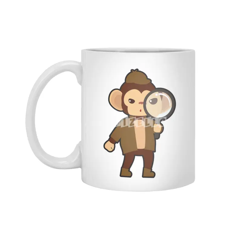 Monkey as Detective with Magnifying glass Beyaz Kupa