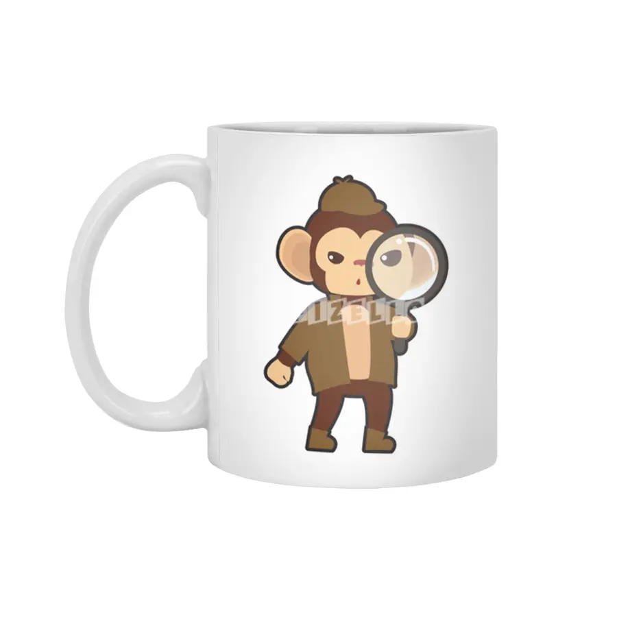 Monkey as Detective with Magnifying glass Beyaz Kupa