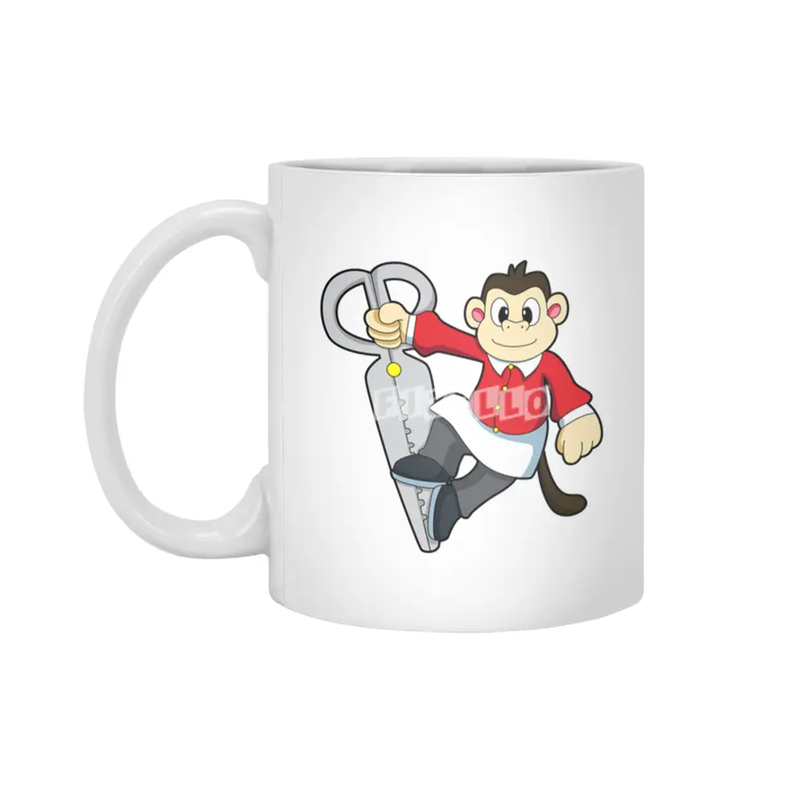 Monkey as Hairdresser with Scissors Beyaz Kupa