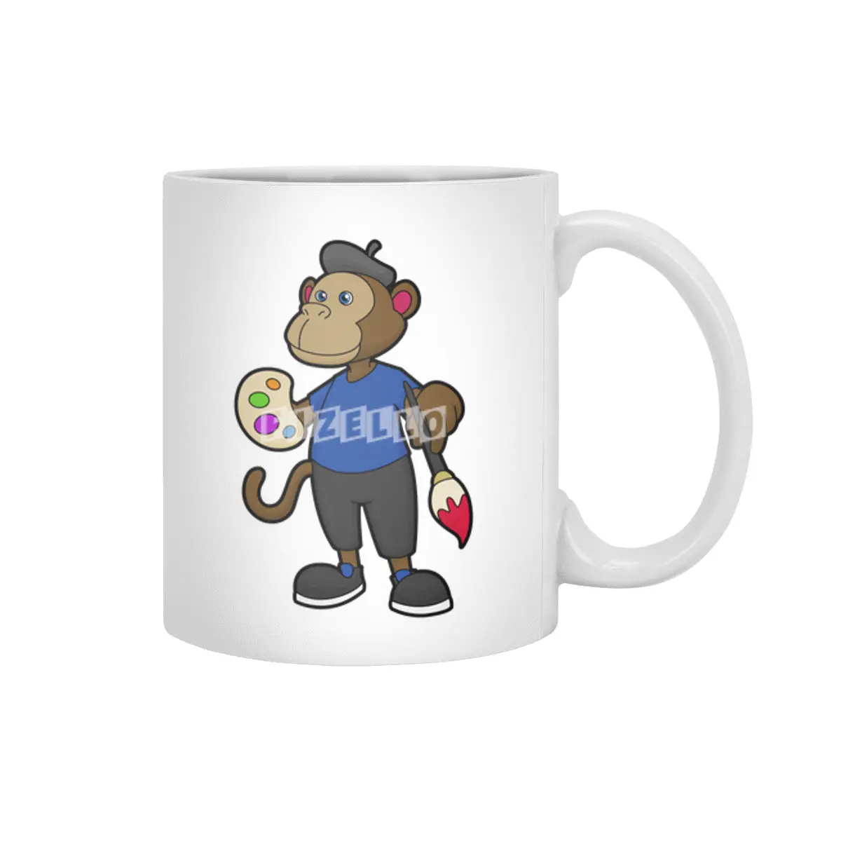 Monkey as Painter with Paint & Brush Beyaz Kupa