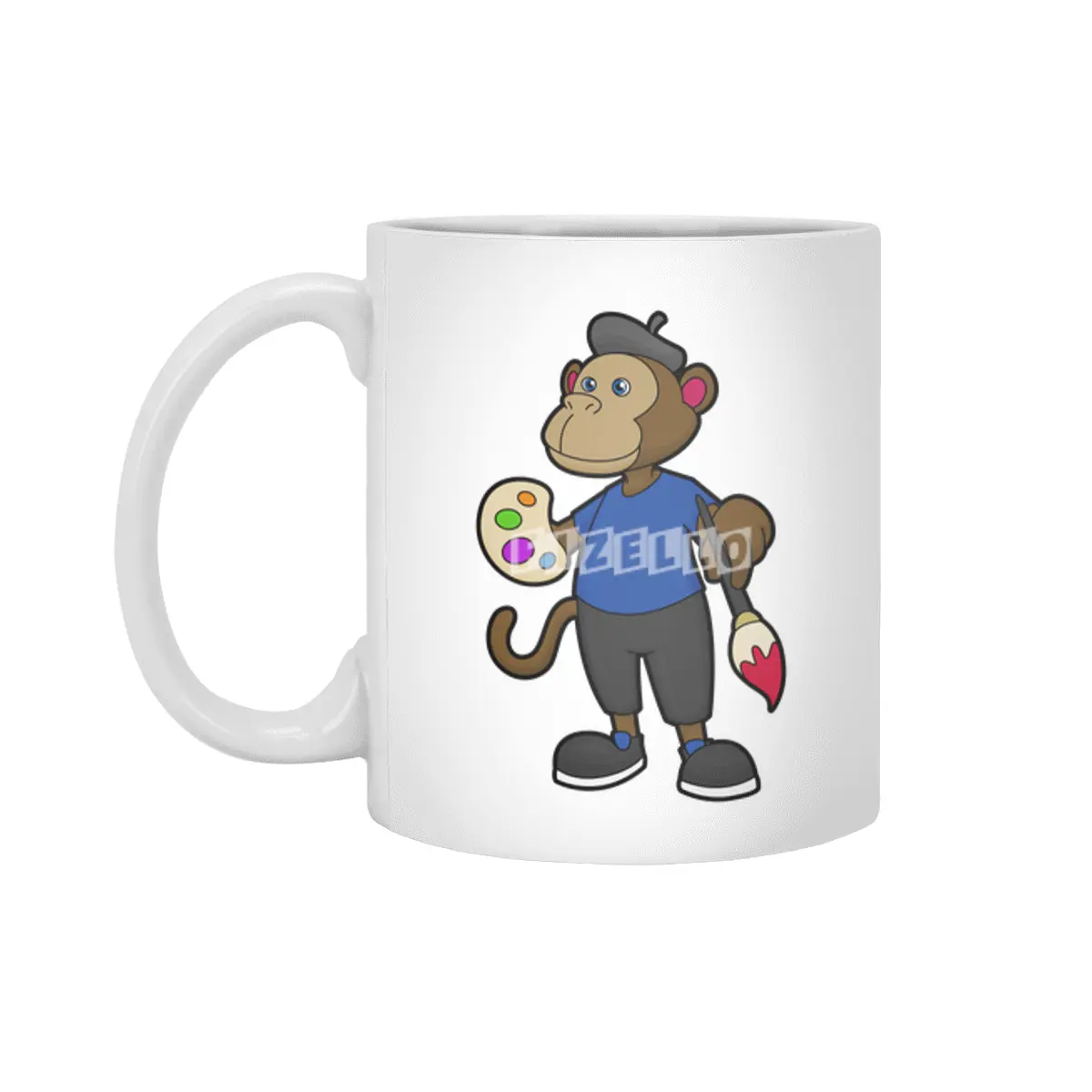 Monkey as Painter with Paint & Brush Beyaz Kupa