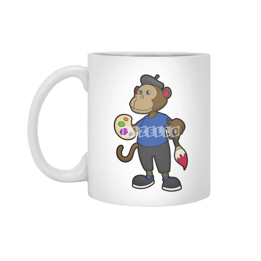 Monkey as Painter with Paint & Brush Beyaz Kupa