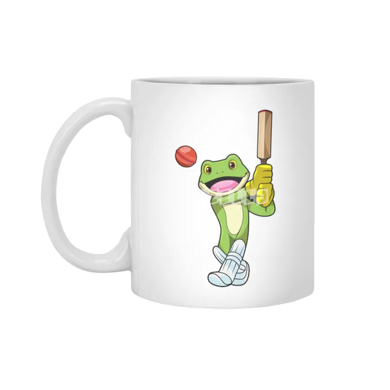 Frog at Cricket with Cricket bat Beyaz Kupa
