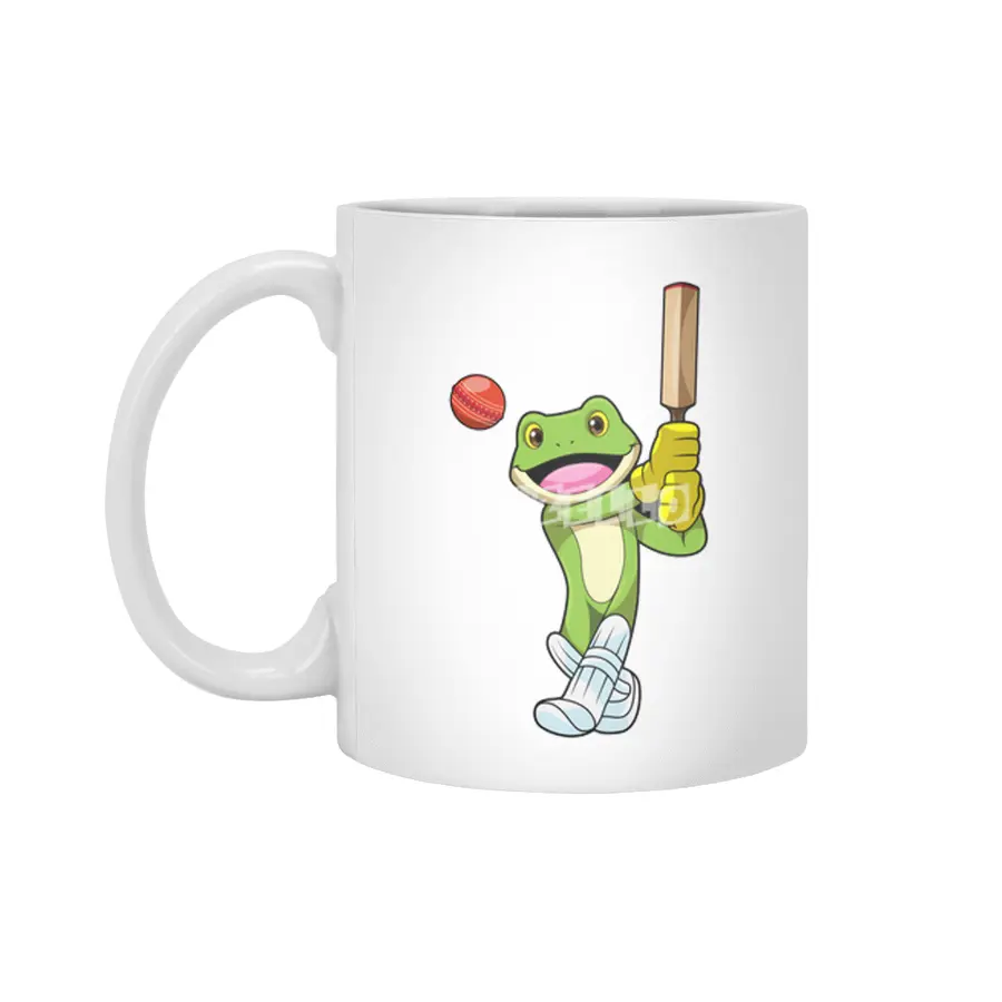Frog at Cricket with Cricket bat Beyaz Kupa