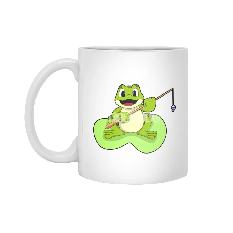 Frog at Fishing with Fishing rod Beyaz Kupa