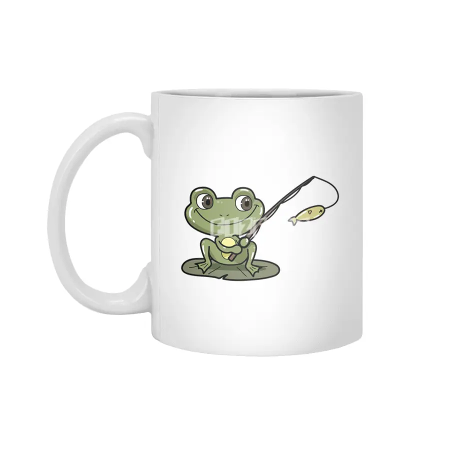 Frog at Fishing with Fishing rod Beyaz Kupa