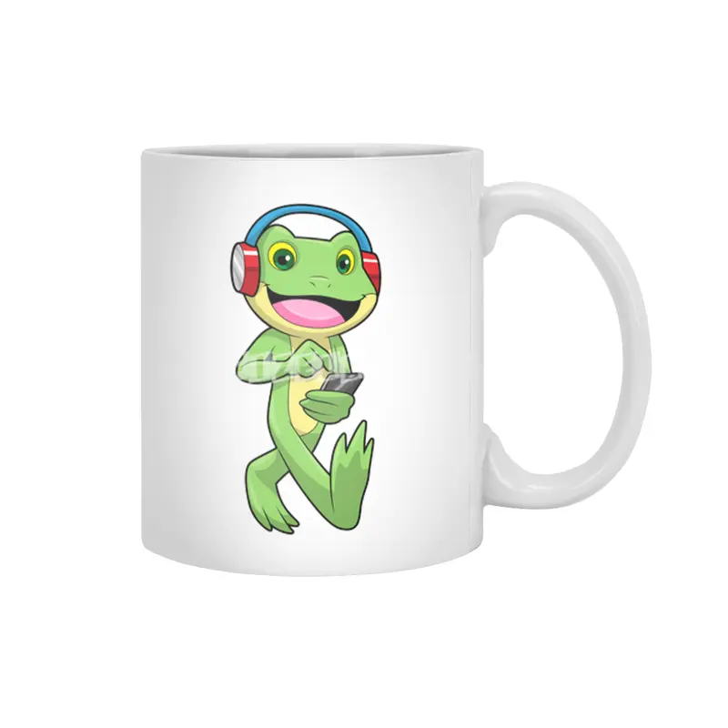 Frog at Music with Headphone Beyaz Kupa
