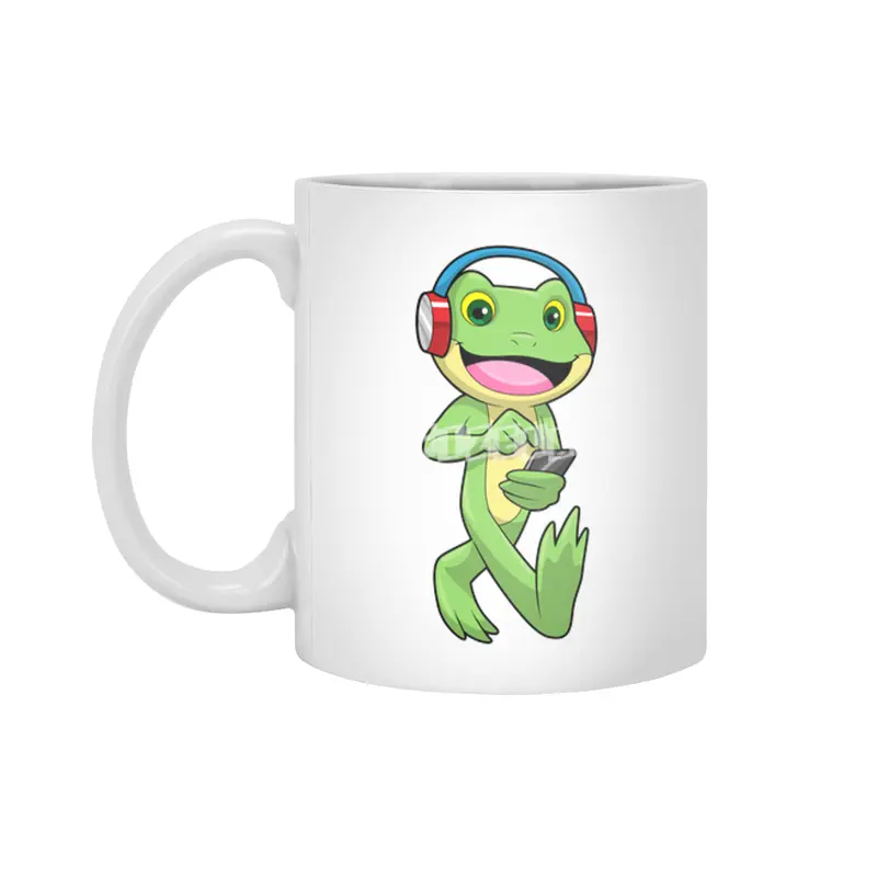 Frog at Music with Headphone Beyaz Kupa