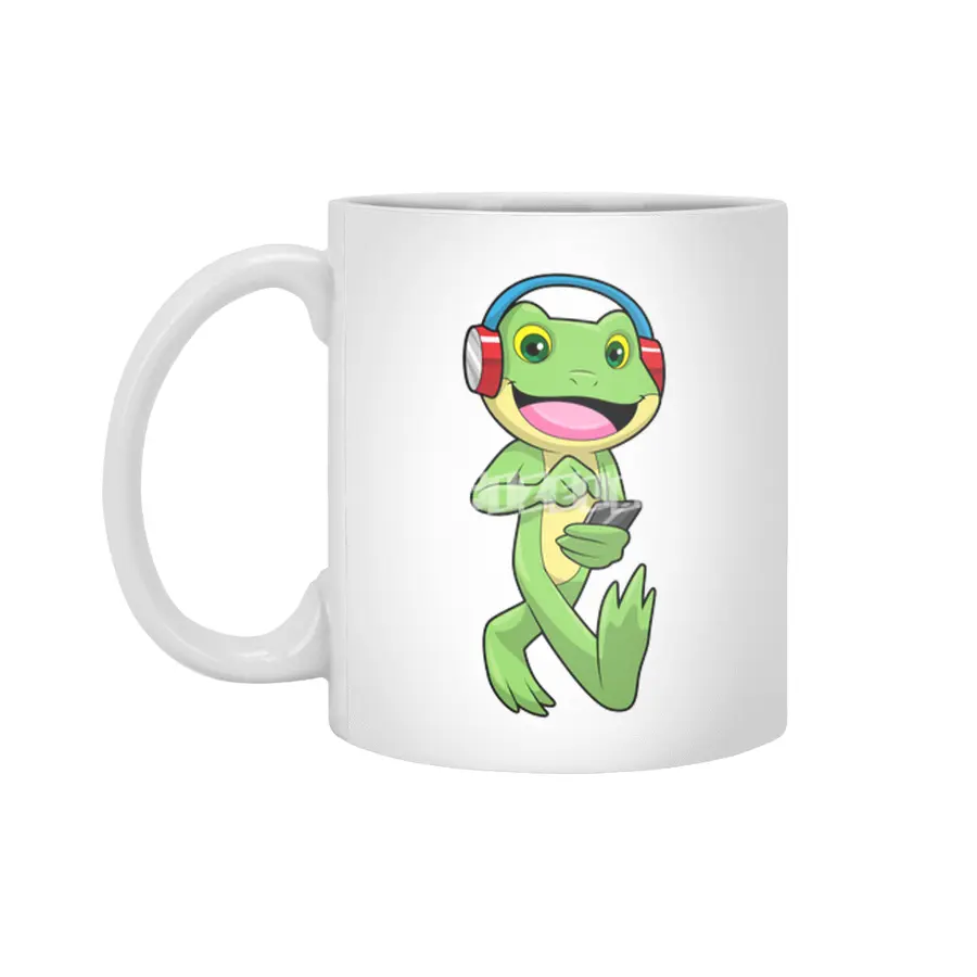 Frog at Music with Headphone Beyaz Kupa