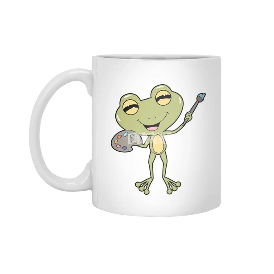 Frog at Painting with Brush & Paint Beyaz Kupa