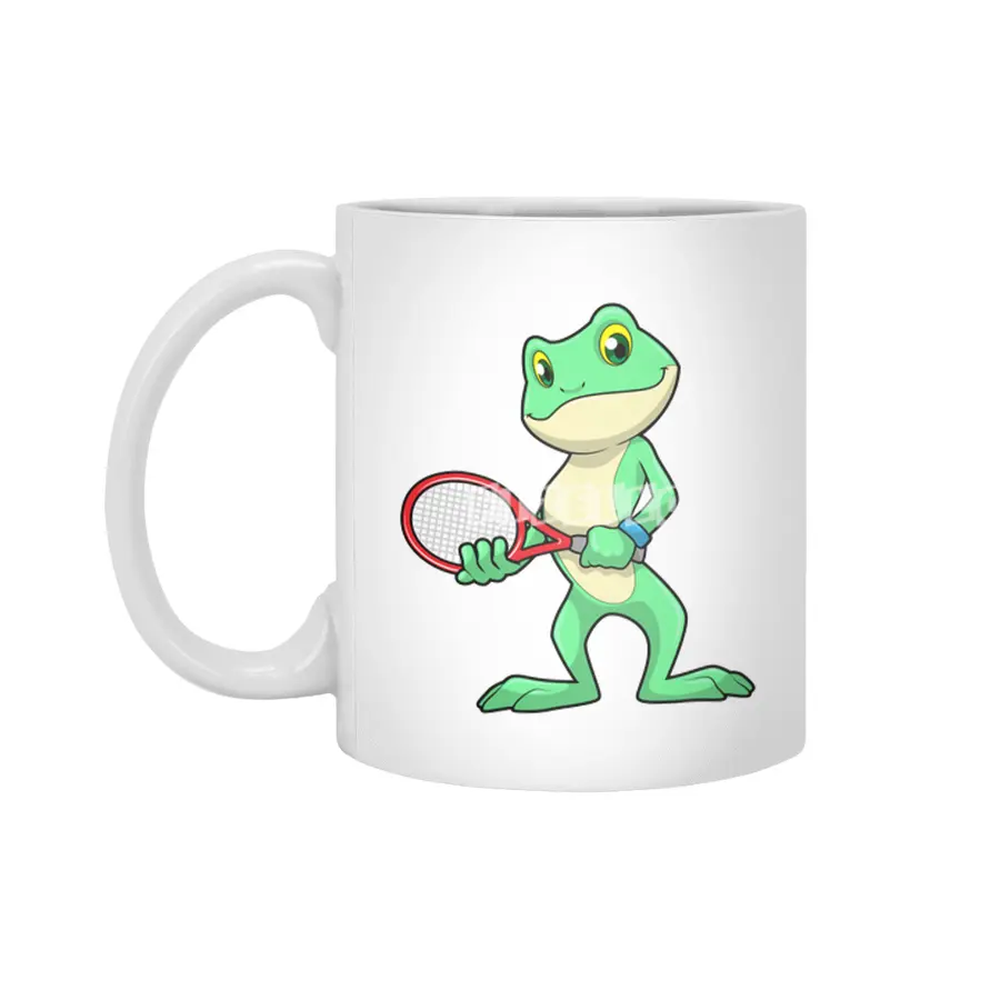 Frog at Tennis with Tennis racket Beyaz Kupa