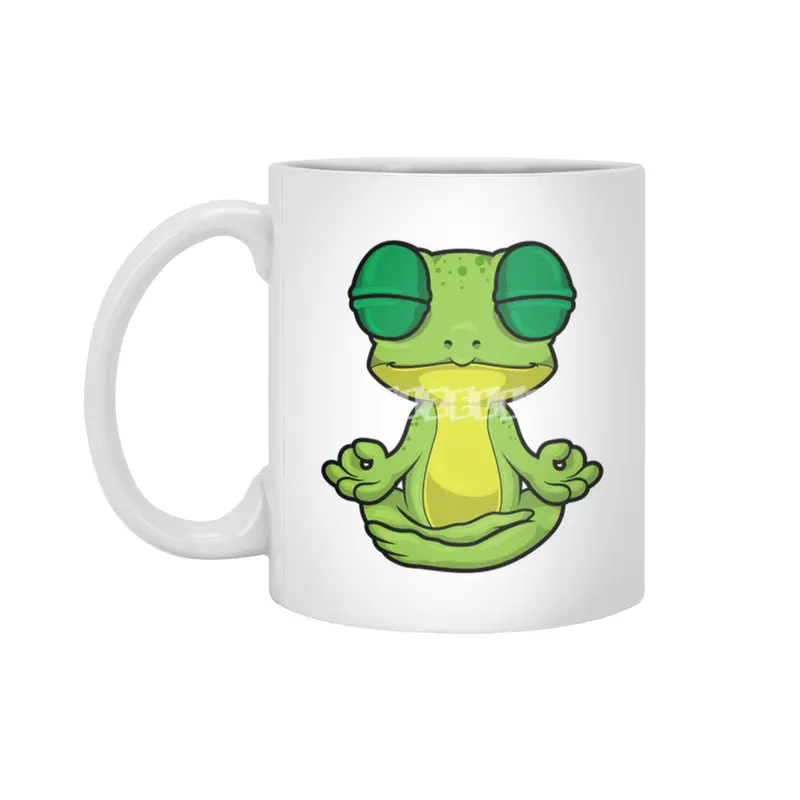 Frog at Yoga Stretching exercises in Cross-legged Beyaz Kupa