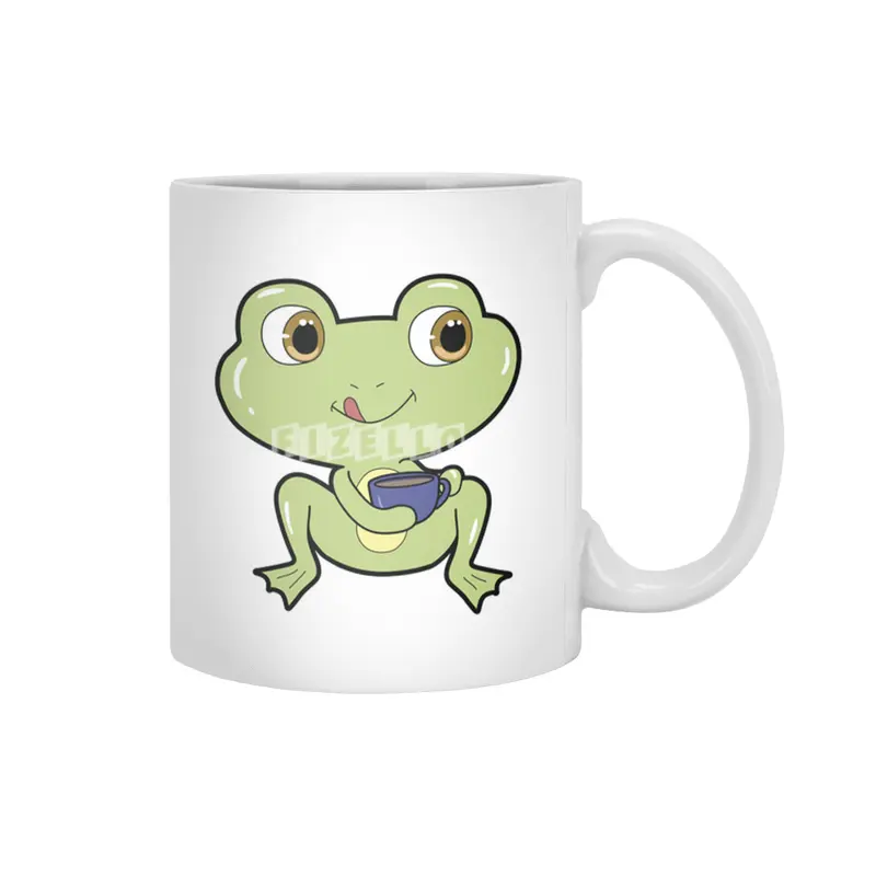 Frog with Cup of Coffee Beyaz Kupa
