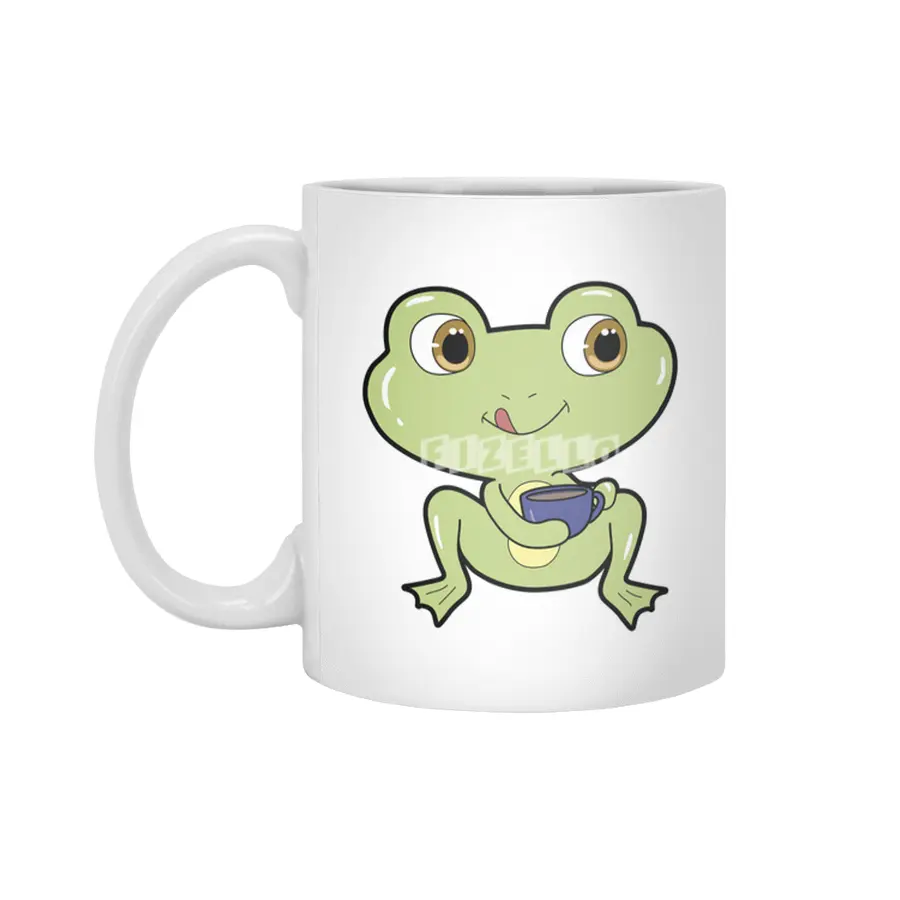 Frog with Cup of Coffee Beyaz Kupa