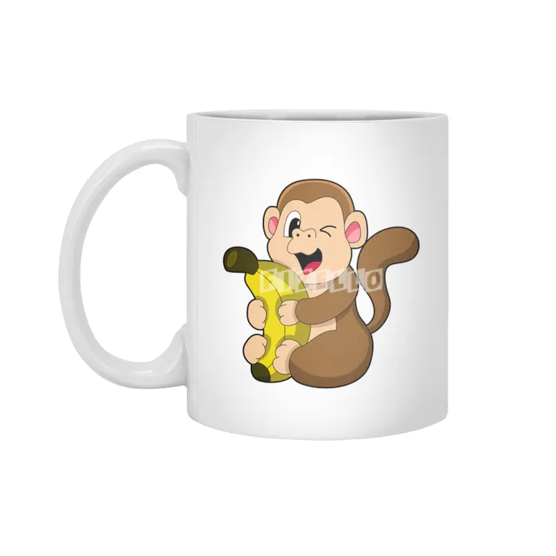 Funny Monkey with Banana Beyaz Kupa