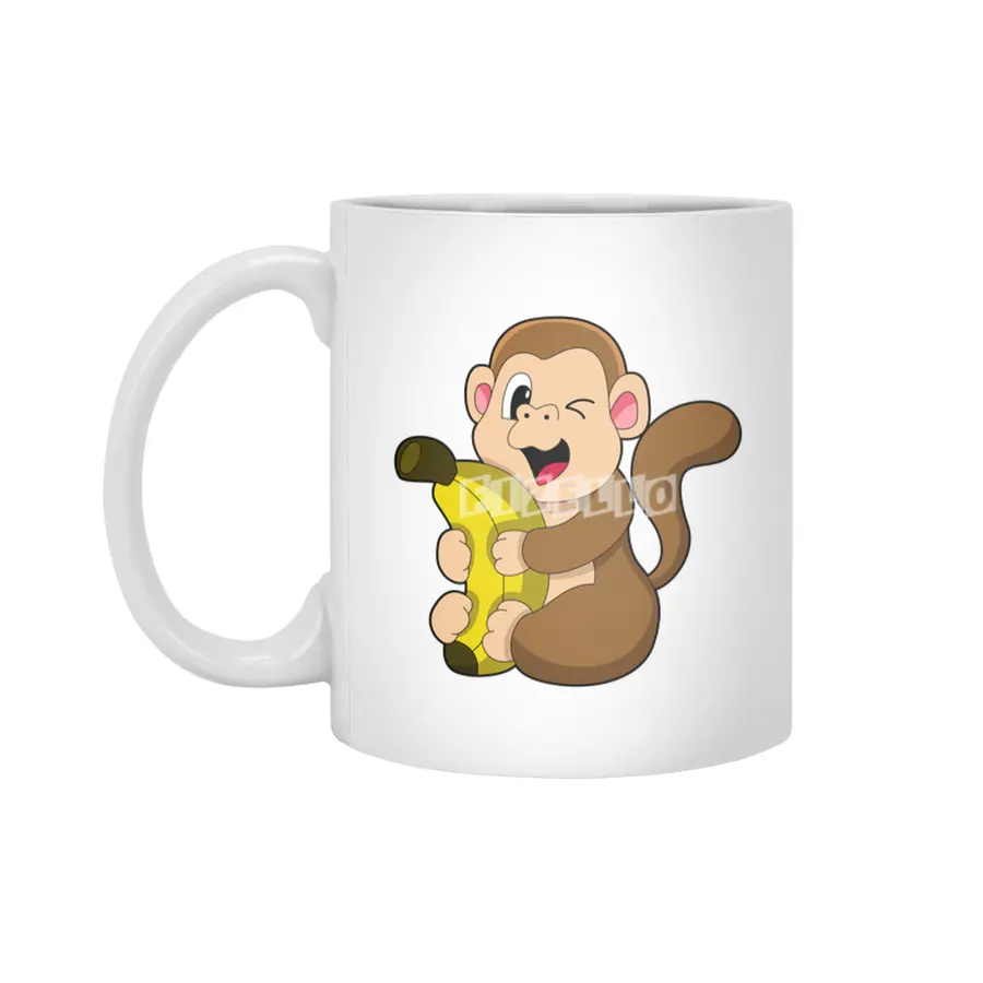 Funny Monkey with Banana Beyaz Kupa
