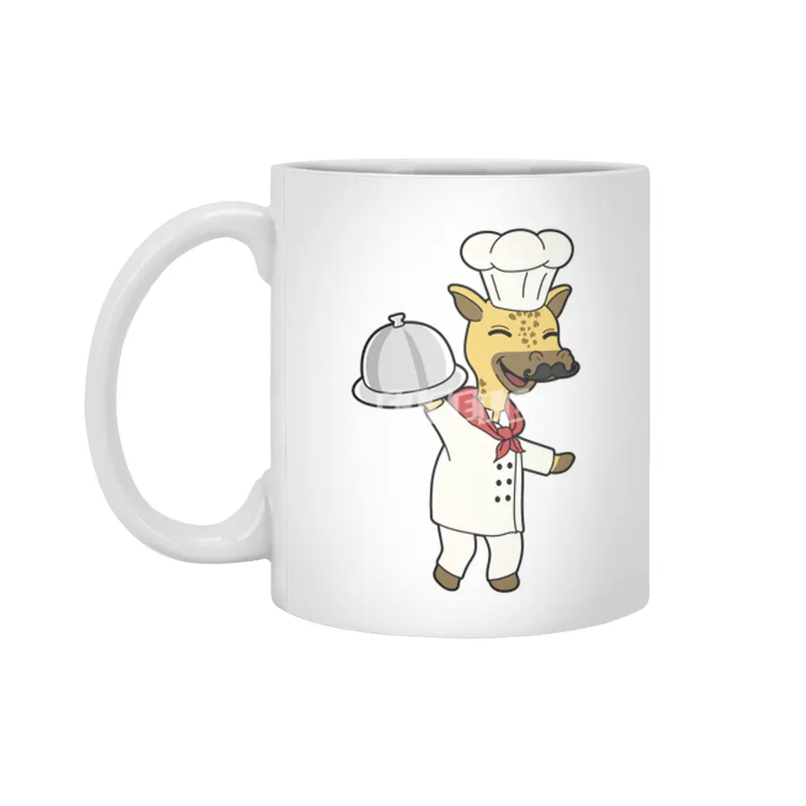 Giraffe as Chef with Cooking apron & Platter Beyaz Kupa