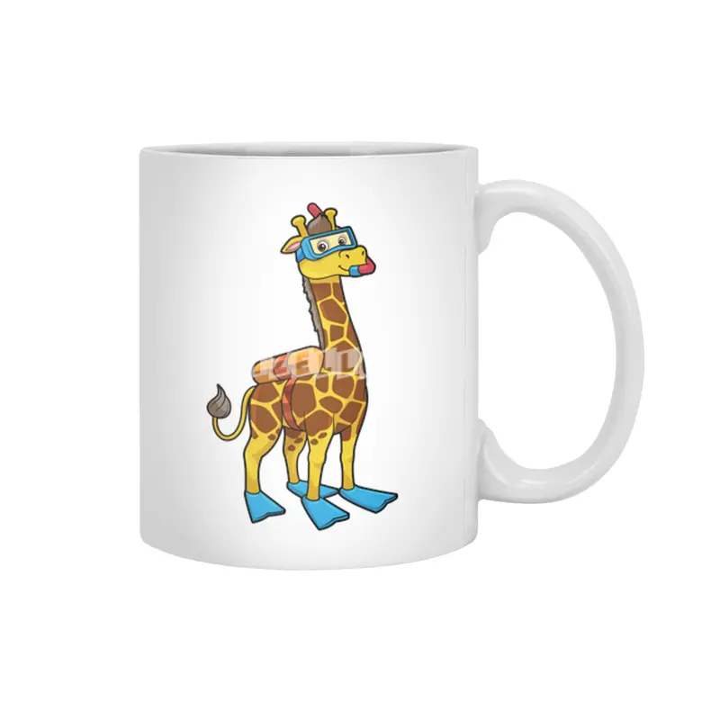Giraffe as Diver with Swimming goggles & Flippers Beyaz Kupa