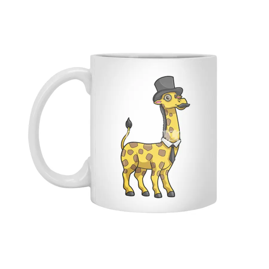 Giraffe as Gentleman with Hat, Tie and Mustache Beyaz Kupa