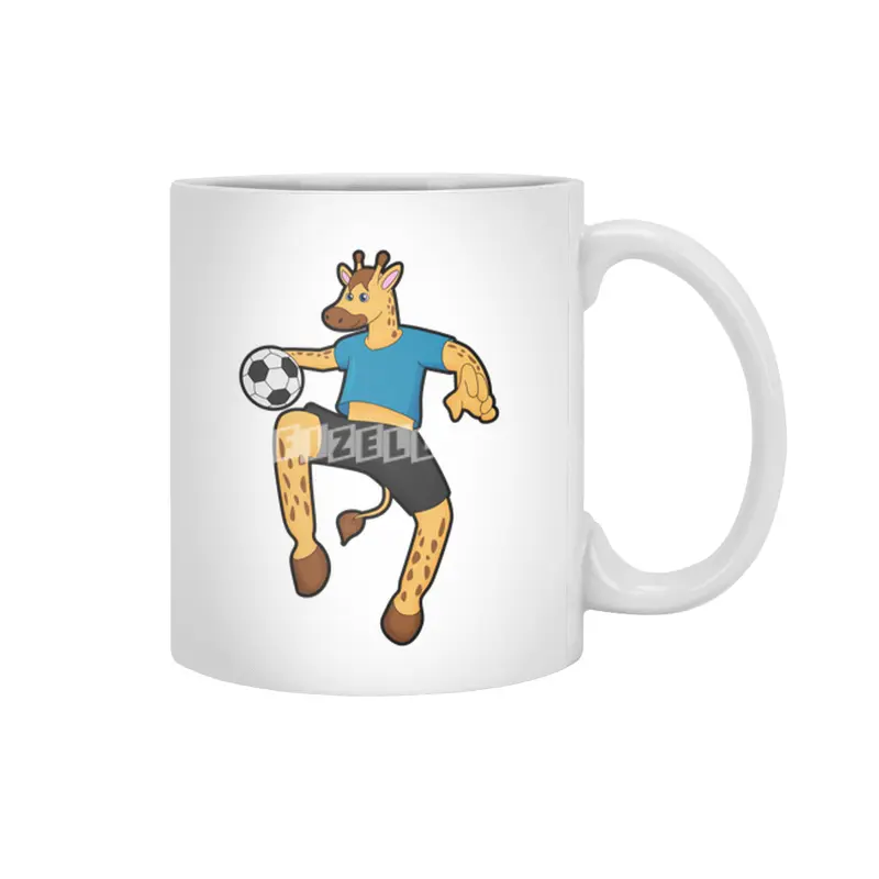 Giraffe as Soccer player with Soccer ball Beyaz Kupa