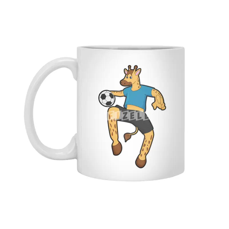 Giraffe as Soccer player with Soccer ball Beyaz Kupa