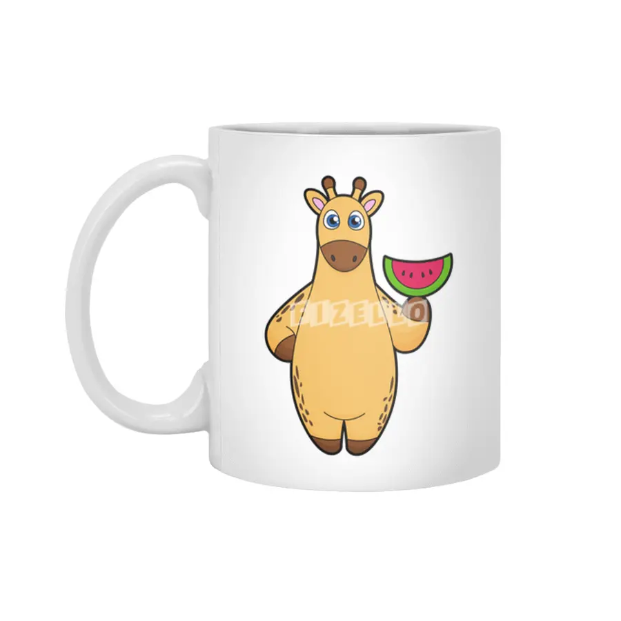 Giraffe at Eating with Watermelon Beyaz Kupa