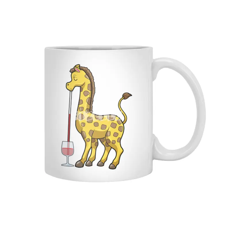 Giraffe at Party with Glass of Red wine Beyaz Kupa