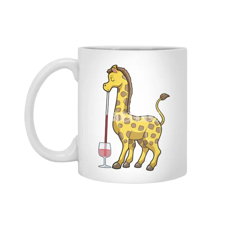 Giraffe at Party with Glass of Red wine Beyaz Kupa